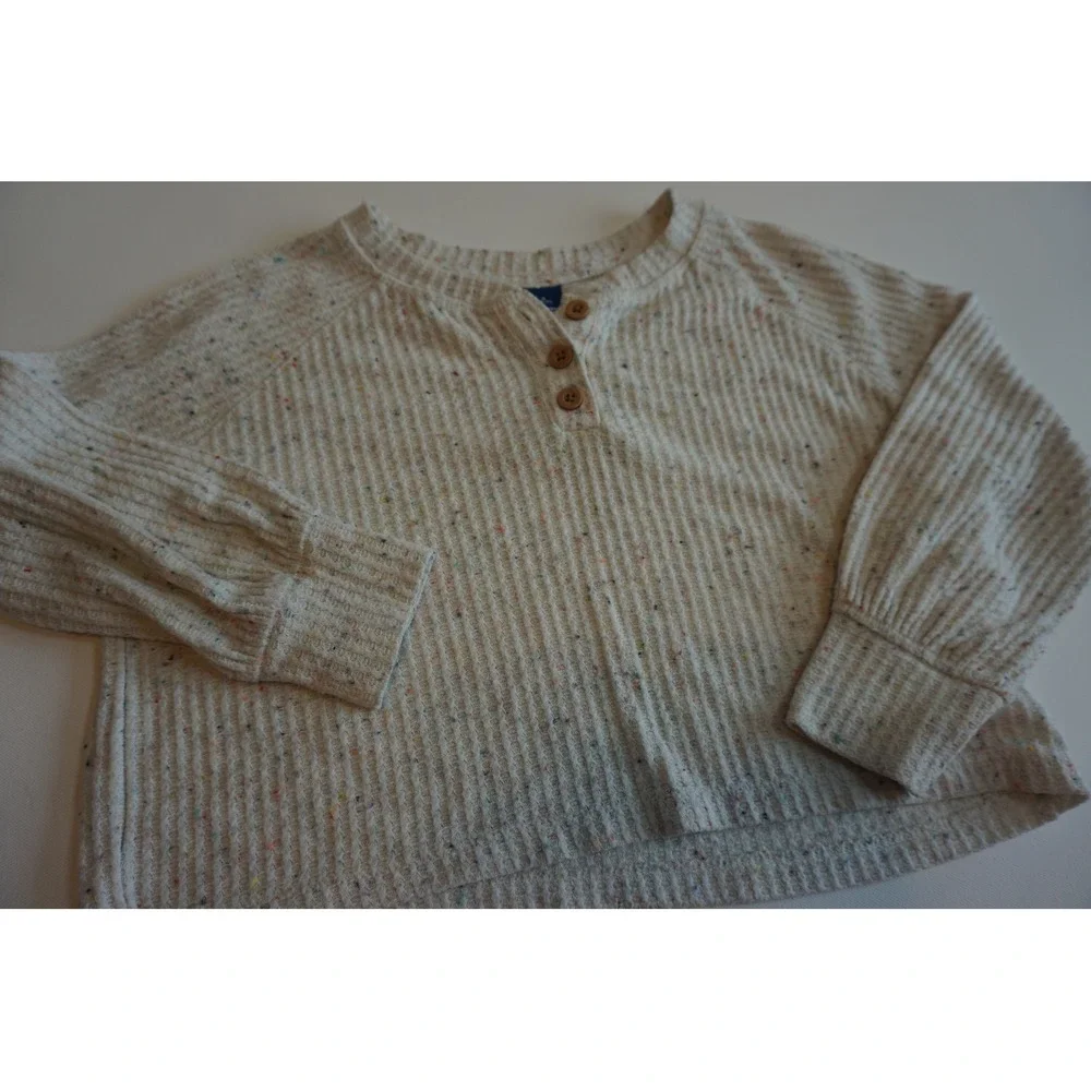 Old Navy Kids Cream Rainbow Confetti Waffle Knit Henley Top S 6-7